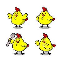 insieme della mascotte dei pulcini. illustrazione vettoriale di pollo divertente.