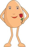 cartone animato romantico dell'uovo in piedi e in attesa del suo San Valentino con una rosa il giorno della rosa. illustrazione vettoriale. vettore