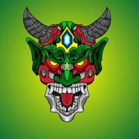 illustrazione del diavolo verde oni corno demone fuoco per il design di elementi di abbigliamento vettore