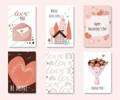 set di biglietti di auguri di buon San Valentino con 6 modelli carini. collezione perfetta per poster, etichette regalo, etichette, volantini, inviti. illustrazione vettoriale