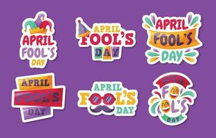 April Fools Day doodle collezione di adesivi colorati vettore