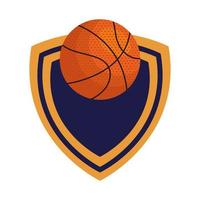 basket, stemma, design con pallone da basket, con decorazione scudo vettore