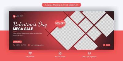 design del modello di banner per la copertina del post sui social media di vendita di san valentino vettore