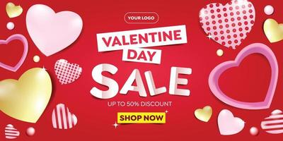 modello di banner verticale modificabile alla moda per San Valentino con cuori rossi realistici per banner, volantini, brochure, storie o storie sui social media. illustrazione vettoriale