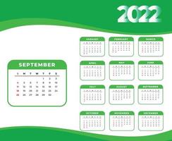 calendario 2022 settembre mese felice anno nuovo disegno astratto illustrazione vettoriale bianco e verde