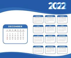 calendario 2022 dicembre mese felice anno nuovo disegno astratto illustrazione vettoriale bianco e blu