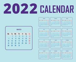 calendario 2022 marzo mese felice anno nuovo disegno astratto illustrazione vettoriale viola con sfondo ciano