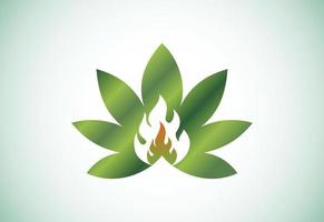 design del logo del fuoco di cannabis. foglia di cannabis o marijuana con il simbolo del segno di fuoco. vettore