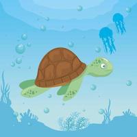 tartaruga e vita marina nell'oceano, abitanti del mondo marino, simpatiche creature sottomarine, fauna sottomarina vettore