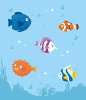 pesca animali marini nell'oceano, abitanti del mondo marino, simpatiche creature sottomarine, sottomarino vettore
