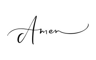 Amen vector calligrafia testo della Bibbia. Frase cristiana isolato su sfondo bianco. Illustrazione di lettering vintage disegnati a mano