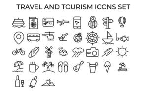 l'icona di viaggio e turismo imposta lo stile della linea su sfondo bianco vettore
