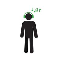 persona che ascolta l'icona della siluetta della musica. uomo con le cuffie. illustrazione vettoriale isolata