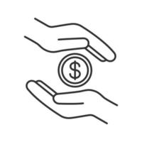 icona lineare di carità. donazione. zakat islamica. aiutando le mani. illustrazione al tratto sottile. elemosina. simbolo di contorno. disegno di contorno isolato vettoriale