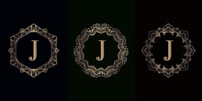 collezione di logo iniziale j con cornice ornamentale mandala di lusso vettore