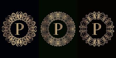 collezione di logo iniziale p con cornice ornamentale mandala di lusso vettore