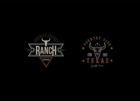 texas longhorn, design del logo dell'etichetta vintage country western bull bovini vettore