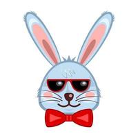 testa di coniglio faccia di coniglio in occhiali da sole cartone animato isolato sfondo bianco vettore