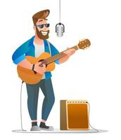 personaggio dell'uomo cantante con illustrazione vettoriale di chitarra acustica