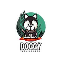 carino kawaii cucciolo cane mascotte cartone animato logo design icona illustrazione carattere disegnato a mano. adatto per ogni categoria di attività, azienda, marchio come negozio di animali o negozio di animali, giocattoli, cibo e molti altri vettore
