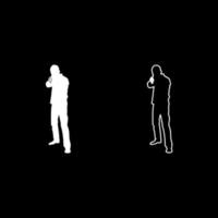 uomo con silhouette di pistola concetto di persona criminale vista frontale set di icone colore bianco illustrazione stile piatto semplice immagine vettore