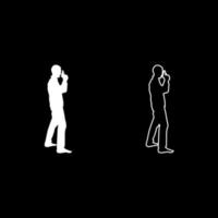 uomo con silhouette di pistola concetto di persona criminale vista laterale set di icone colore bianco illustrazione stile piatto semplice immagine vettore
