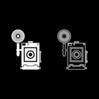 fotocamera retrò foto d'epoca fotocamera vista frontale set di icone colore bianco illustrazione vettoriale immagine in stile piatto