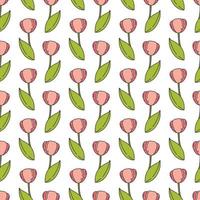 modello senza cuciture di tulipani rosa e rossi. sfondo floreale vettoriale con fiori primaverili. fiori doodle senza cuciture