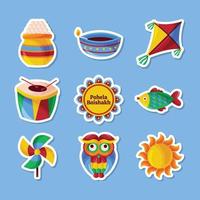 pohela boishakh bengalese collezione di adesivi per il nuovo anno doodle vettore