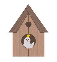 vettore casa di storno con uccello all'interno icona isolato su sfondo bianco. simbolo tradizionale primaverile ed elemento di design. illustrazione di casa di uccelli in legno carino per bambini