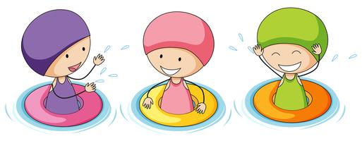 Doodle bambini che giocano in acqua vettore