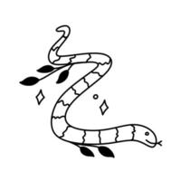 serpente. simboli magici scarabocchi esoterico boho mistico elementi disegnati a mano cristalli di pietra. elementi vettoriali magici
