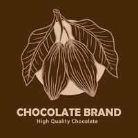 cacao, foglie, semi di cacao e illustrazione di cioccolato vettore