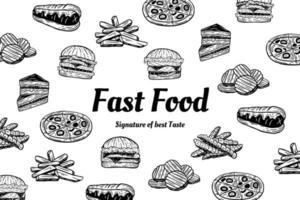 illustrazione disegnata a mano del fondo del negozio di fast food vettore