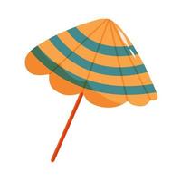 illustrazione vettoriale di ombrellone arancione e blu per la spiaggia in stile piatto cartone animato. vacanze estive, attrezzatura da spiaggia in stile retrò