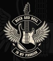 Chitarra rock and roll con illustrazione di ali vettore