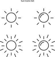 icone del sole impostate isolate su sfondo bianco. icona del sole simbolo del sole alla moda e moderno per logo, web, app, ui. segno semplice dell'icona del sole. vettore