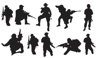 esercito soldato illustrazione vettoriale design silhouette raccolta sfondo bianco e nero
