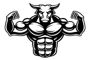 illustrazione in bianco e nero di un toro bodybuilder vettore