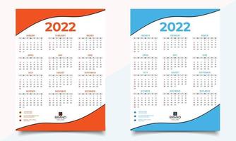 Modello di progettazione del calendario da parete 2022 anni. disegno del calendario da parete. vettore