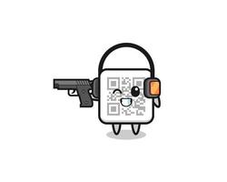 illustrazione del cartone animato codice QR facendo poligono di tiro vettore
