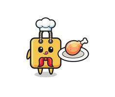 sacchetto della spesa personaggio dei cartoni animati del cuoco unico del pollo fritto vettore