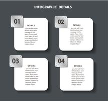 template grafico informazioni metallo piatto con 4 opzioni. Può essere utilizzato per il web, diagramma, grafico, presentazione, grafico, report, infografica passo-passo vettore