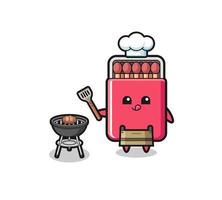 scatola di fiammiferi chef barbecue con grill vettore