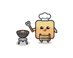 chef di barbecue di noodle istantanei crudi con grill vettore