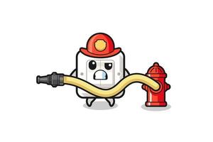 cartone animato interruttore della luce come mascotte vigile del fuoco con tubo dell'acqua vettore