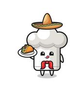 cappello da cuoco mascotte messicana del cuoco unico che tiene un taco vettore