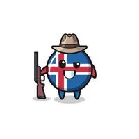 mascotte del cacciatore di bandiera dell'Islanda che tiene una pistola vettore