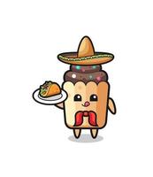 mascotte del cuoco unico messicano del bigné che tiene un taco vettore