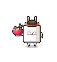 alimentatore come mascotte dello chef cinese che tiene una ciotola di noodle vettore